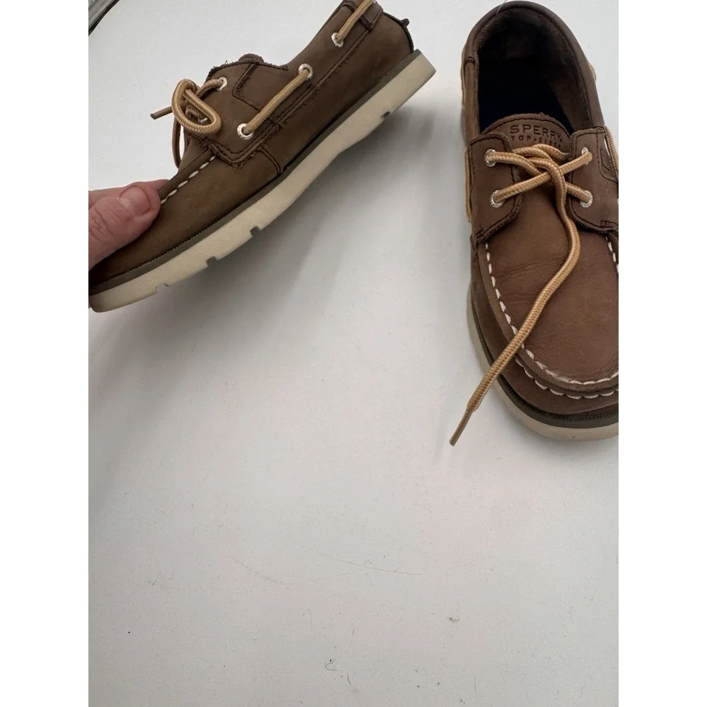 Sperry LANYARD BOYS Kids Leather Classic Boat Shoes Brown Sz 4M EUC Dress Shoes